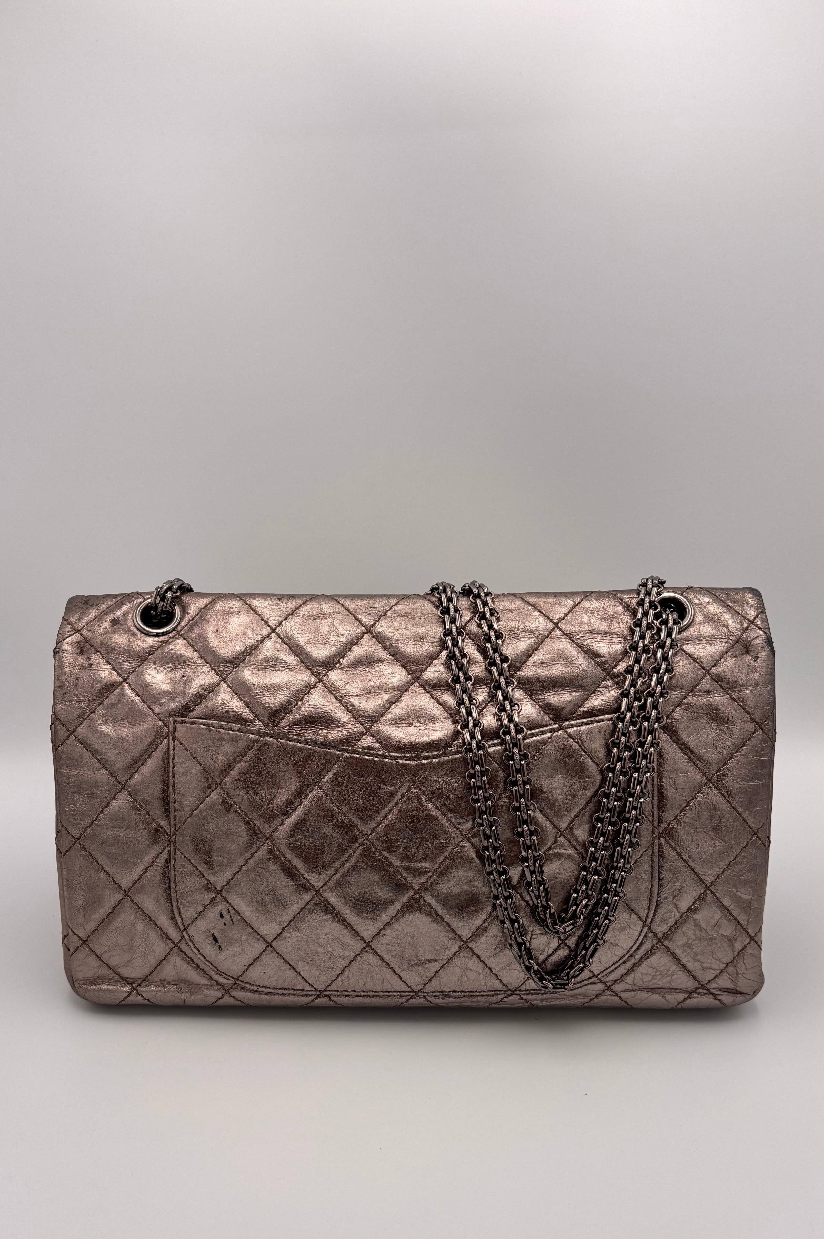 Metallic Silber Reissue 2.55 Chanel Double Flap Jumbo