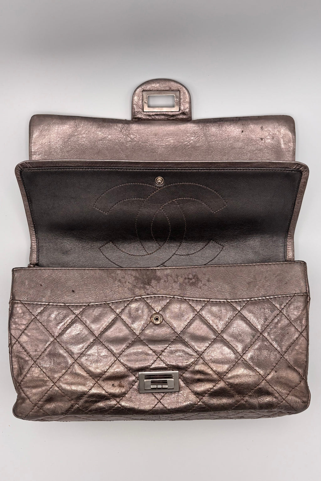 Metallic Silber Reissue 2.55 Chanel Double Flap Jumbo