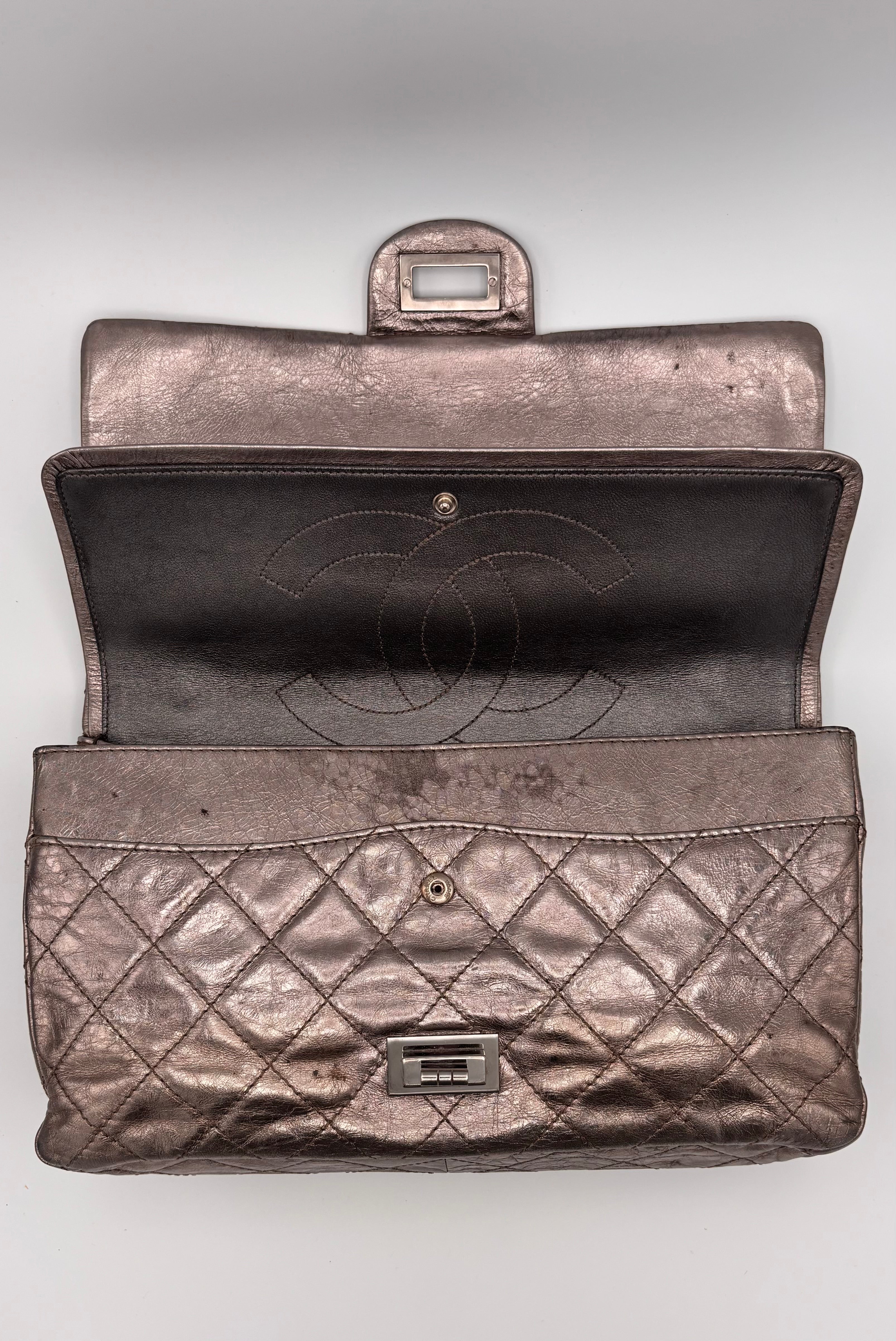 Metallic Silber Reissue 2.55 Chanel Double Flap Jumbo