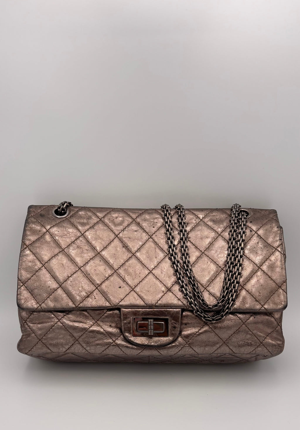 Metallic Silber Reissue 2.55 Chanel Double Flap Jumbo