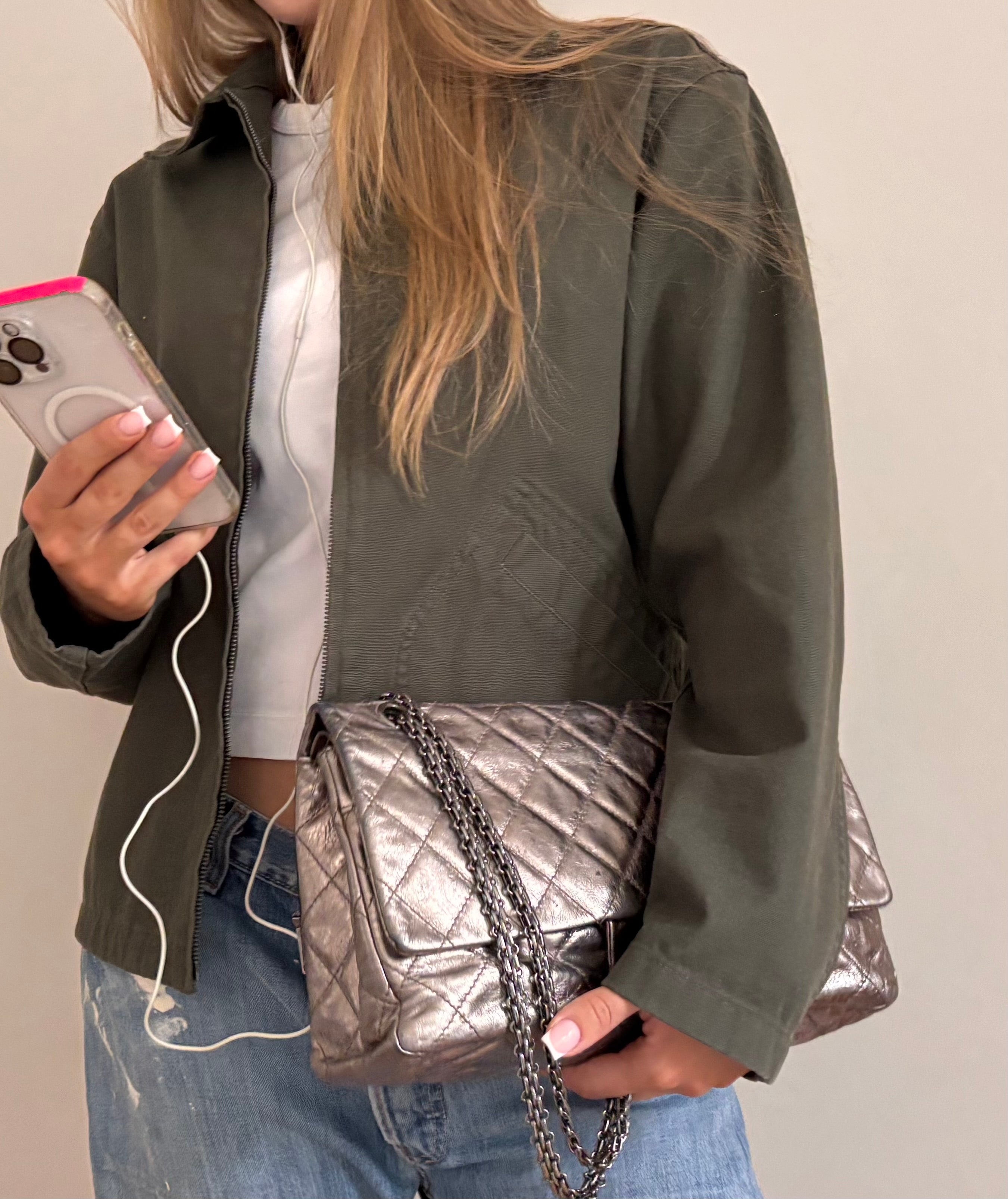 Metallic Silber Reissue 2.55 Chanel Double Flap Jumbo