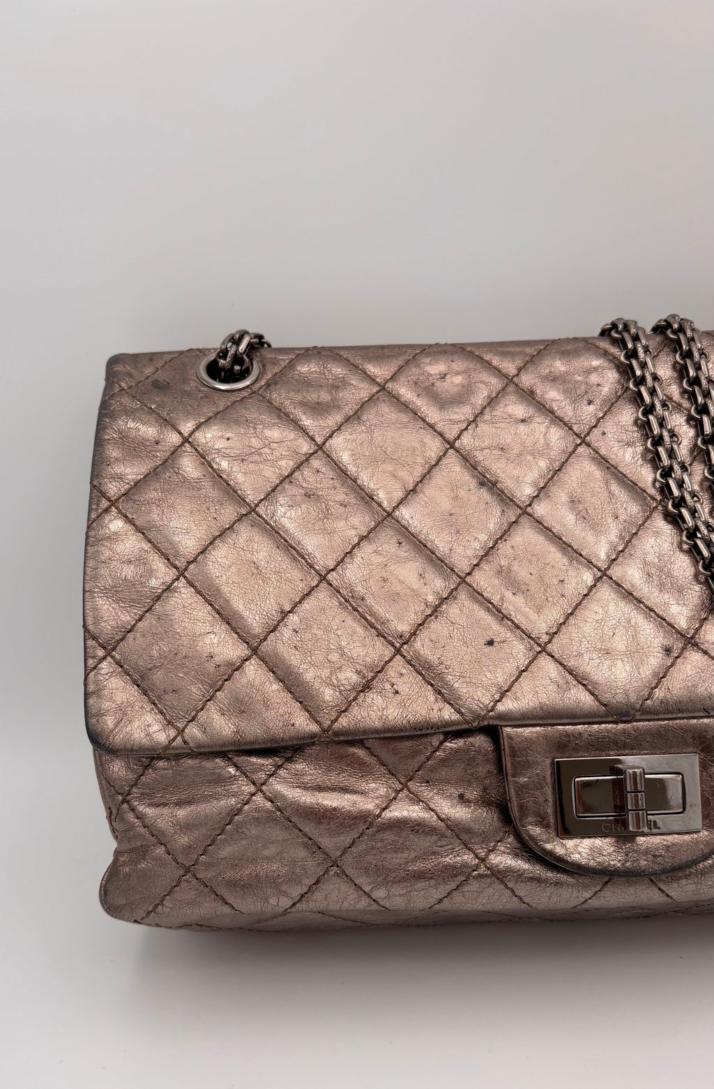 Metallic Silber Reissue 2.55 Chanel Double Flap Jumbo