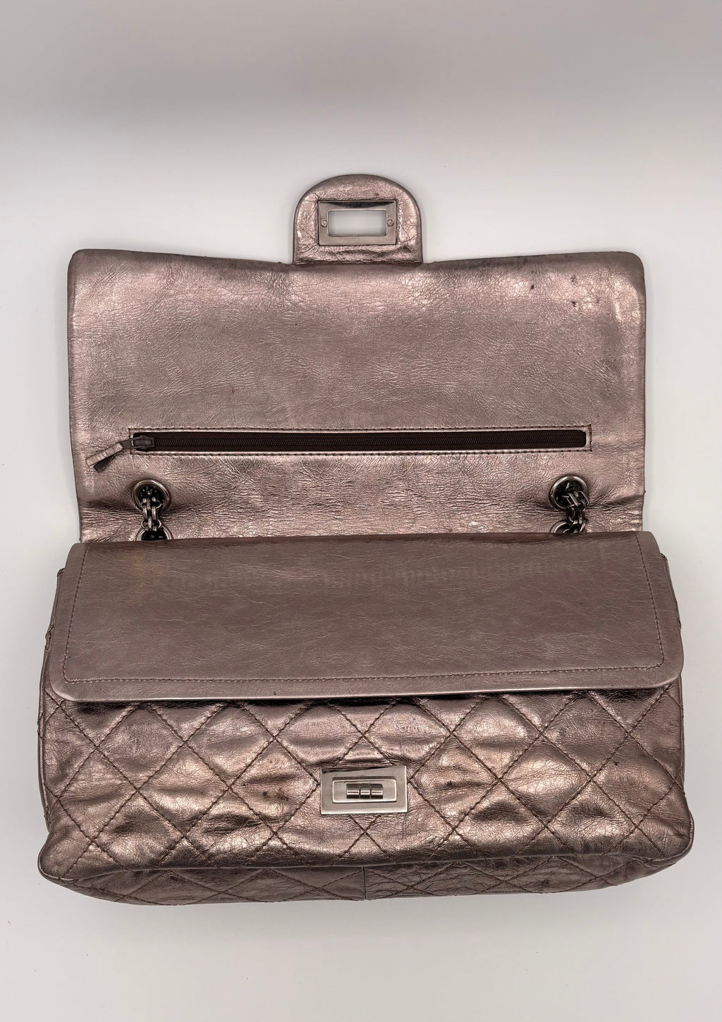 Metallic Silber Reissue 2.55 Chanel Double Flap Jumbo