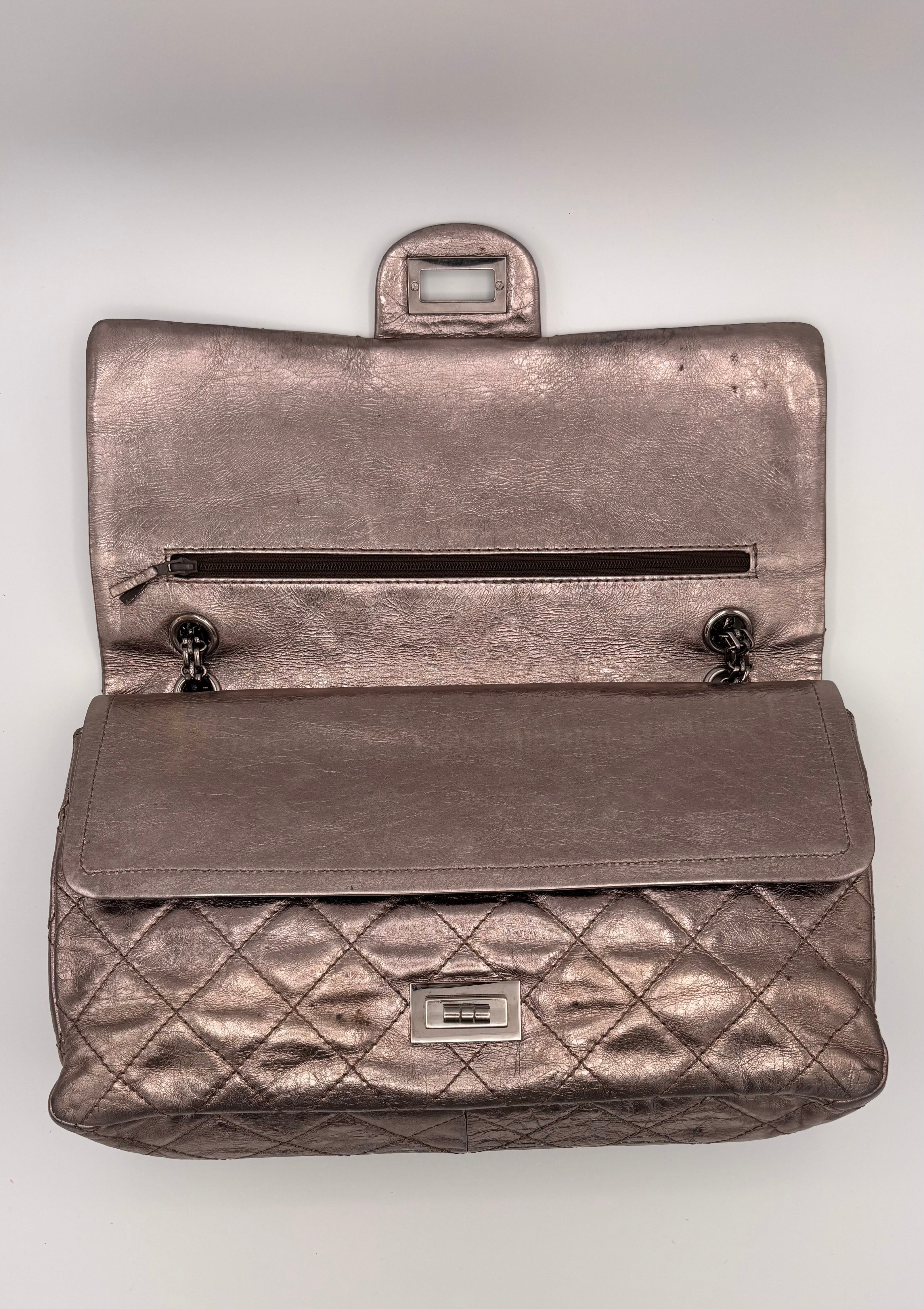 Metallic Silber Reissue 2.55 Chanel Double Flap Jumbo