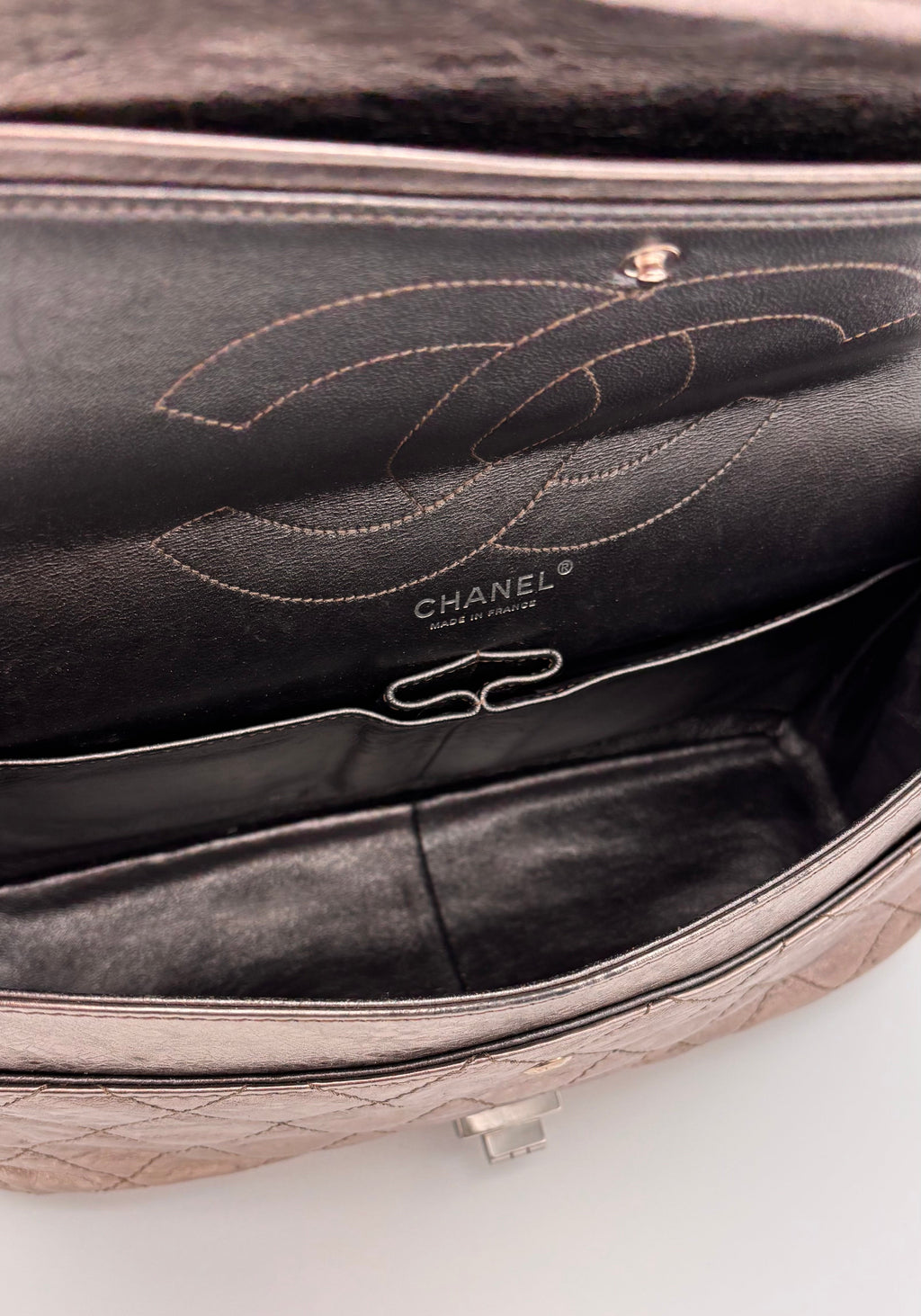Metallic Silber Reissue 2.55 Chanel Double Flap Jumbo