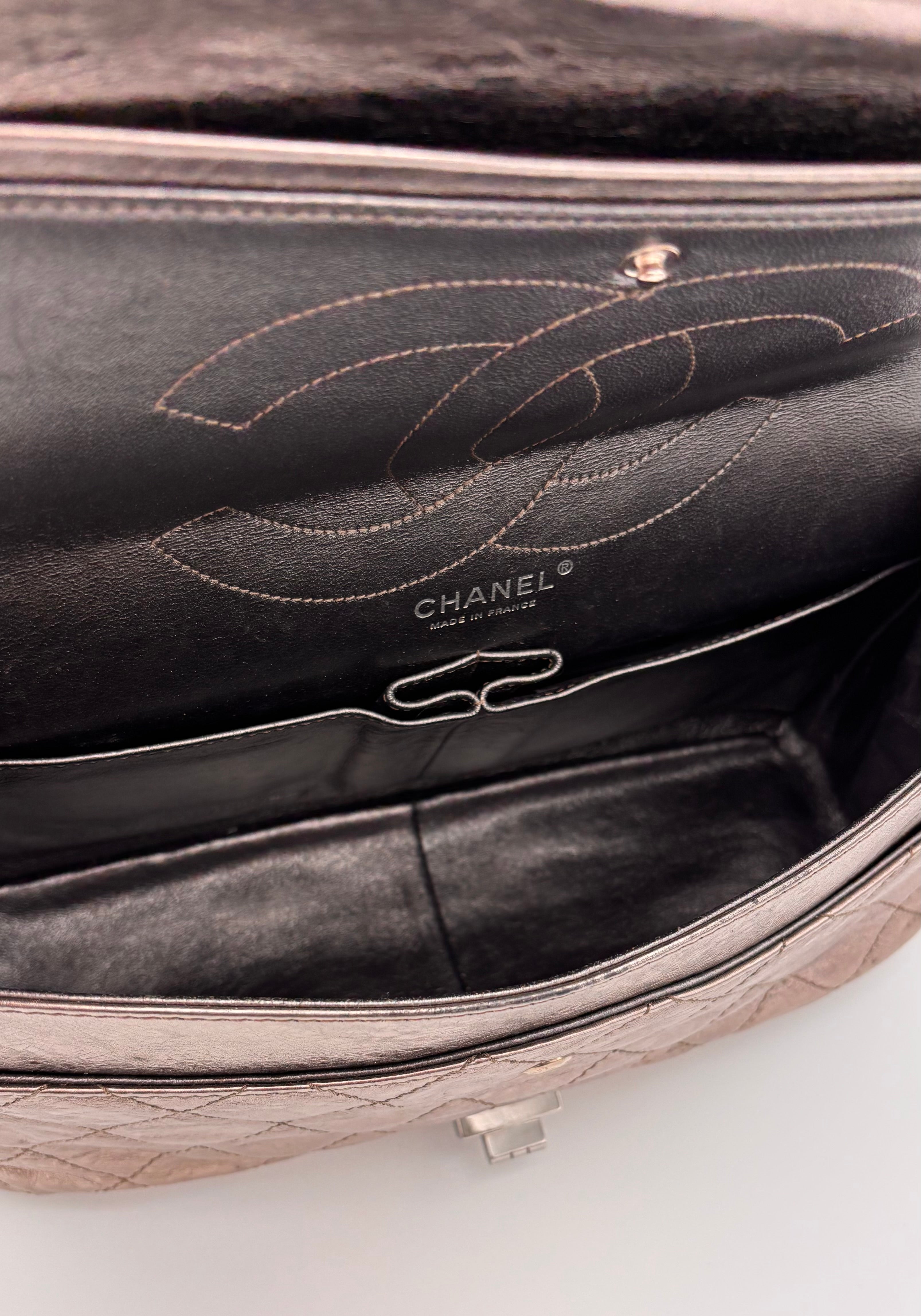 Metallic Silber Reissue 2.55 Chanel Double Flap Jumbo